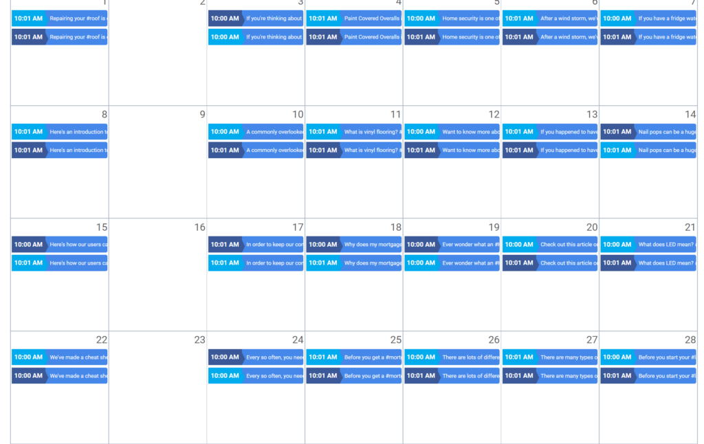 SocialPilot's calendar view for scheduling posts on social media.